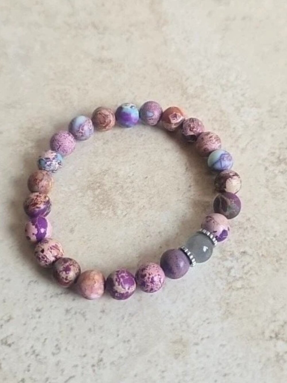 Stretch Bracelet With Purple & Pink Beads